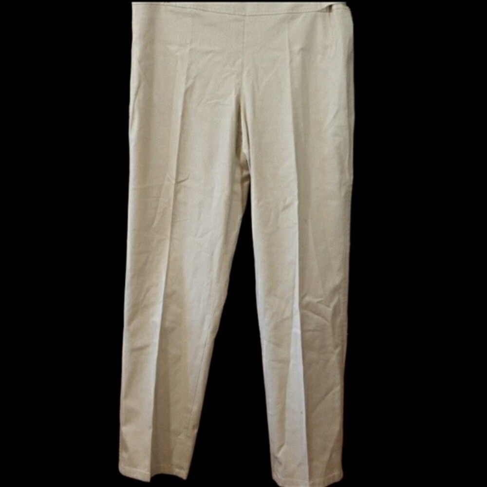 Jaeger Tan Trousers Green Orange Trim Straight Leg Vintage Size 14 UK